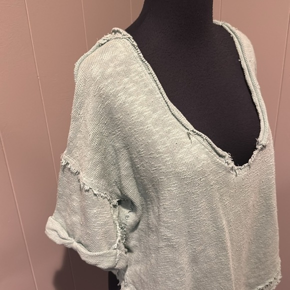 We The Free (Free People) North Star mint oversized nubby raw edge knit tee. XS. - Picture 2 of 7